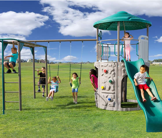 The Lifetime Adventure Tower Deluxe Swing Set has enough activities to keep kids busy for hours!