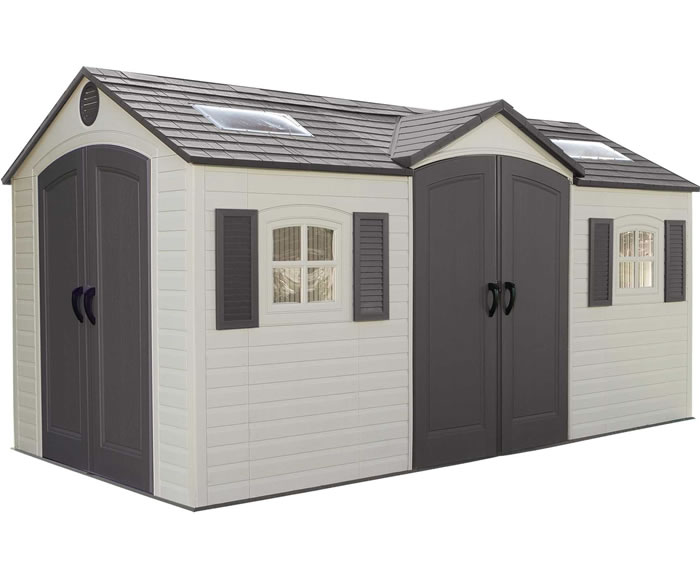 lifetime 15x8 plastic storage shed kit w double doors lifetime