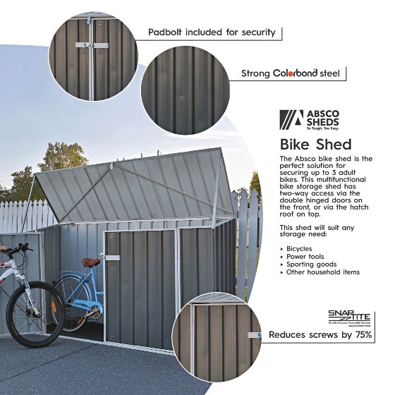 Absco Durango Metal Bike Shed Kit Features: