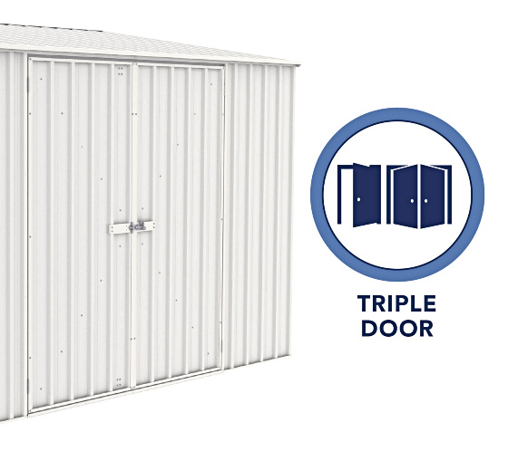 It also comes with triple wide doors for easy access and easy storage!