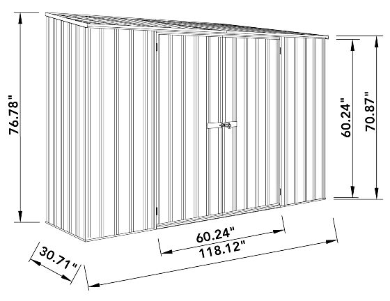Absco Space Saver 10x2.5 Metal Garden Shed Kit Measurements
