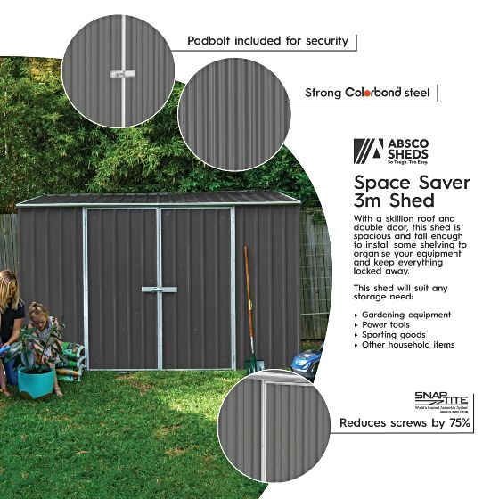 Absco Space Saver Metal Garden Shed Kit Features: