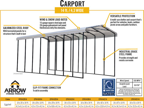 Arrow 14x51x14 RV Carport Specifications Diagram