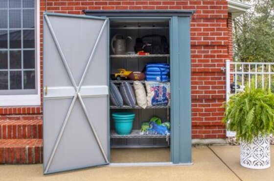 Arrow 4x3 Spacemaker Patio Shed Kit - Juniper Berry  title=