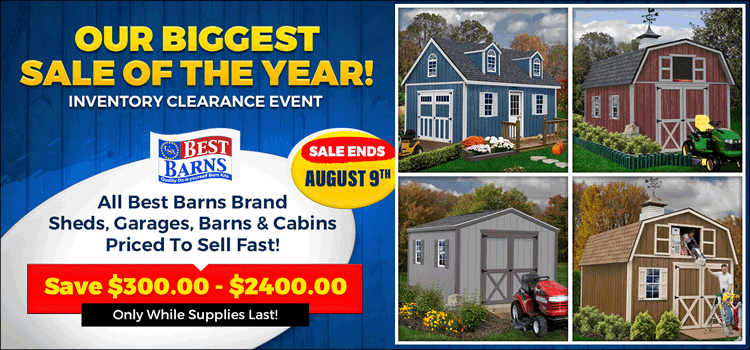 Save Up To $2400 On Best Barns Wood Shed Kits! - Sale Ends August 9th - Only While Supplies Last!