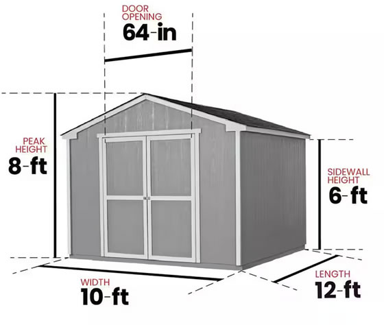 Cumberland 10x12 Wood Shed Kit Measurements Diagram