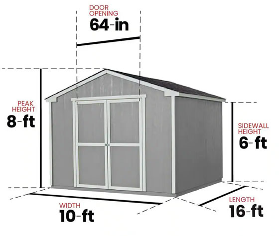 Cumberland 10x16 Wood Shed Kit Measurements Diagram