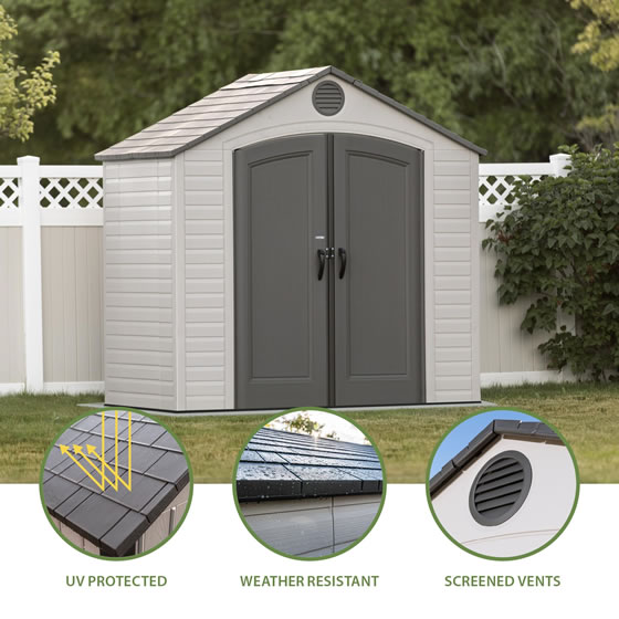 Lifetime 8x5 Shed Features UV Protected Plastic and Screened Vents!