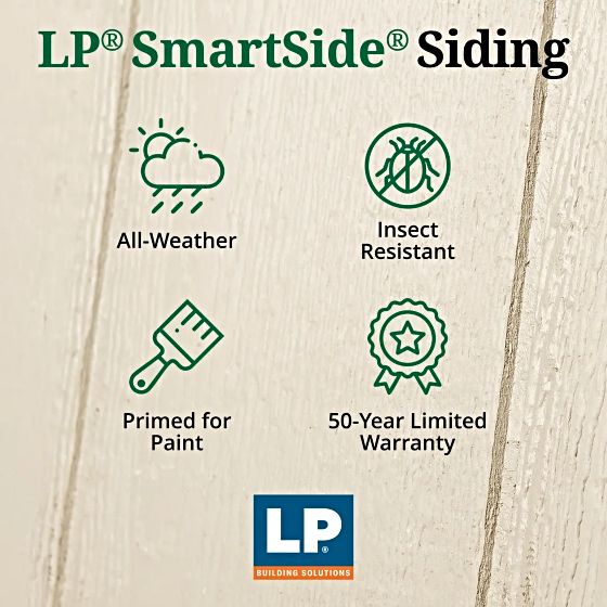 High Quality LP SmartSide siding, treated for fungal and insect resistance, primed and ready to paint.