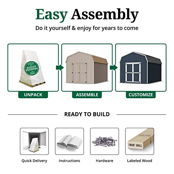 All parts of the Value Gambrel Barn Kit are Pre-Cut for easy and hassle-free assembly