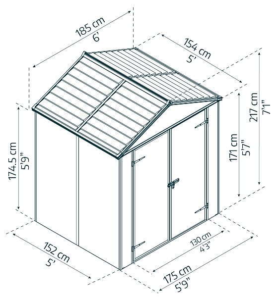 Palram 6x5 Rubicon Storage Shed Kit Measurements