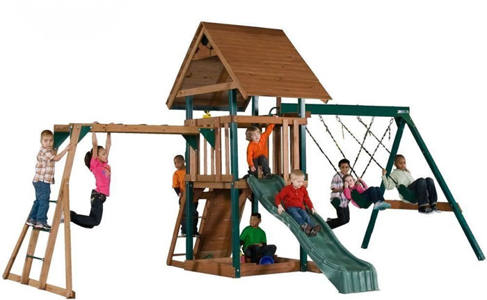 wooden playset with slide