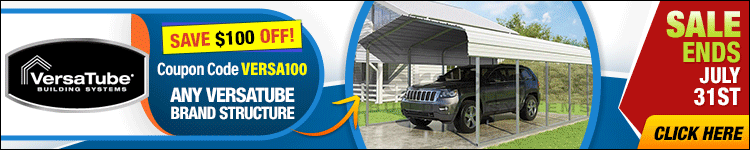 Save $100 Off ANY Versatube Carport Or Garage with coupon VERSA100 - Ends July 31st