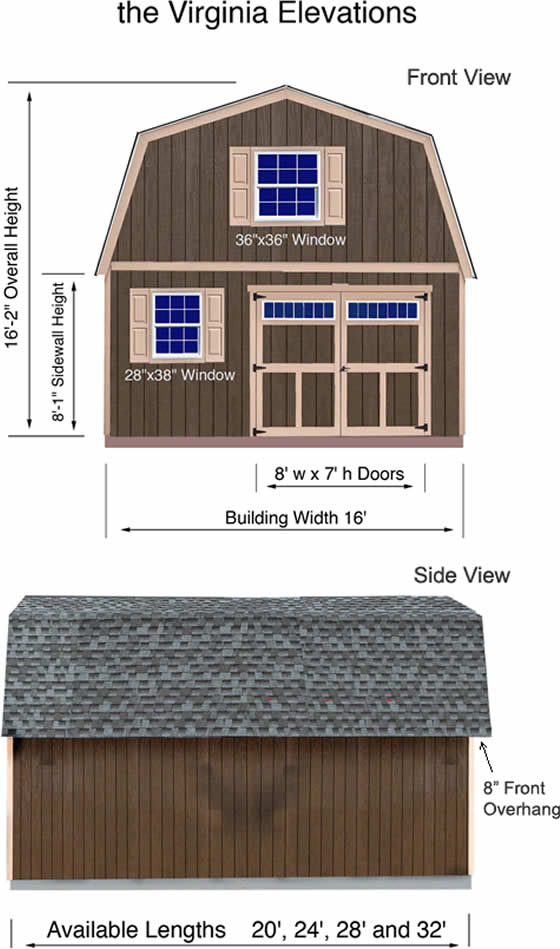 Virginia 16x20 Wood Shed Dimensions