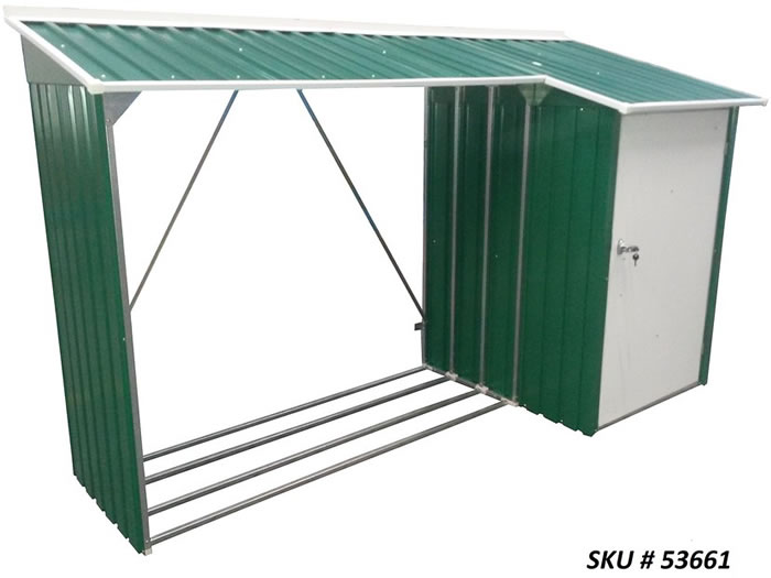 ... Storage Shed Kit with Firewood Storage Area! - Green (model 53651