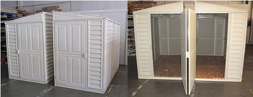 The DuraMax 4x10 SideMate Vinyl Shed 06625 has reversible doors that can be mounted on either side!